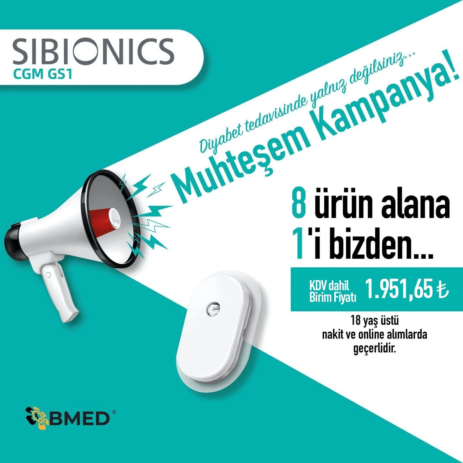 Sibionics Glikoz Sensörü 8+1